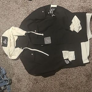 Black Distressed & Patched Jean Jacket w/ Removable Faux Hoodie Insert